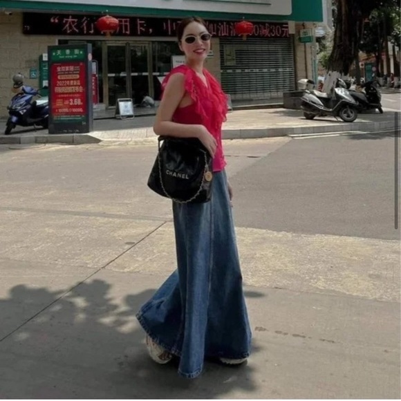 Zara BLOGGERS FAVE DENIM HIGH WAIST MAXI LONG JEAN SKIRT SPRING SUMMER MUST HAVE - Picture 6 of 14